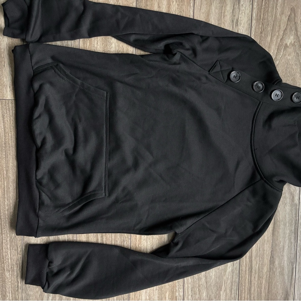 NWOT Black Buttoned Asymmetrical Sweater Size S